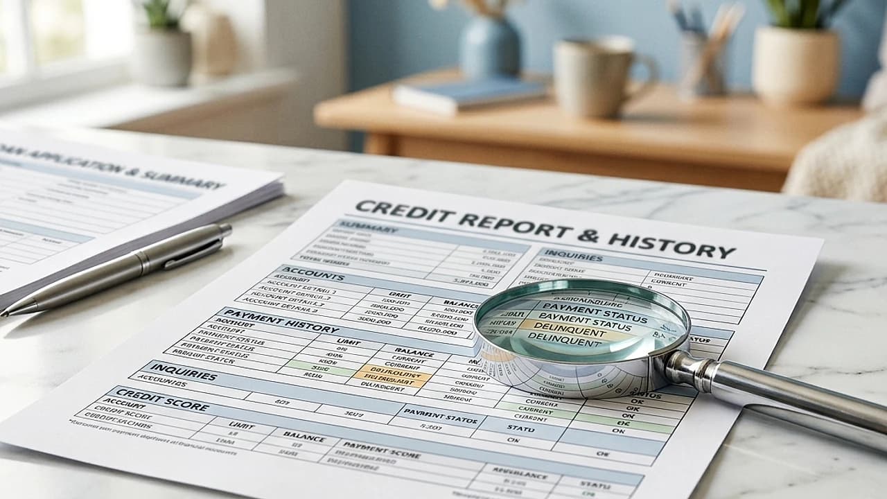 Lente d'ingrandimento su un report creditizio CRIF che evidenzia lo stato di cattivo pagatore nel SIC EURISC