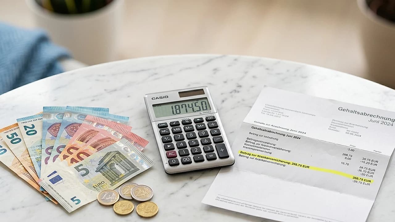 Banconote in euro, calcolatrice e cedolino con trattenuta del quinto dello stipendio per la valutazione CRIF 2026