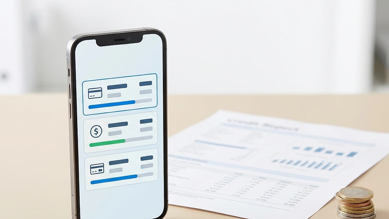 Smartphone con app di pagamento Buy Now Pay Later accanto a un report di credito CRIF su una scrivania chiara