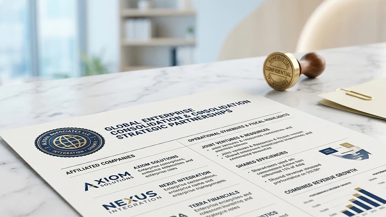 Contratto di rete d'impresa e visura camerale su scrivania, con timbro e report societario