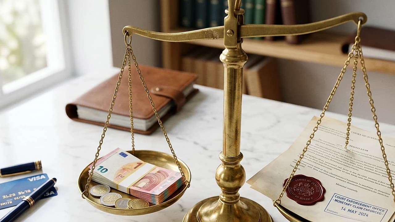 Pignoramento conto corrente 2026: bilancia della giustizia e atto di pignoramento presso terzi per il creditore