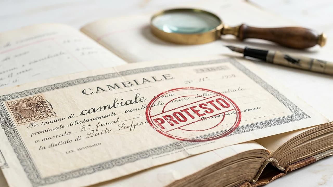 Cambiale con timbro protesto e registro camerale, visura protesti impresa 2026