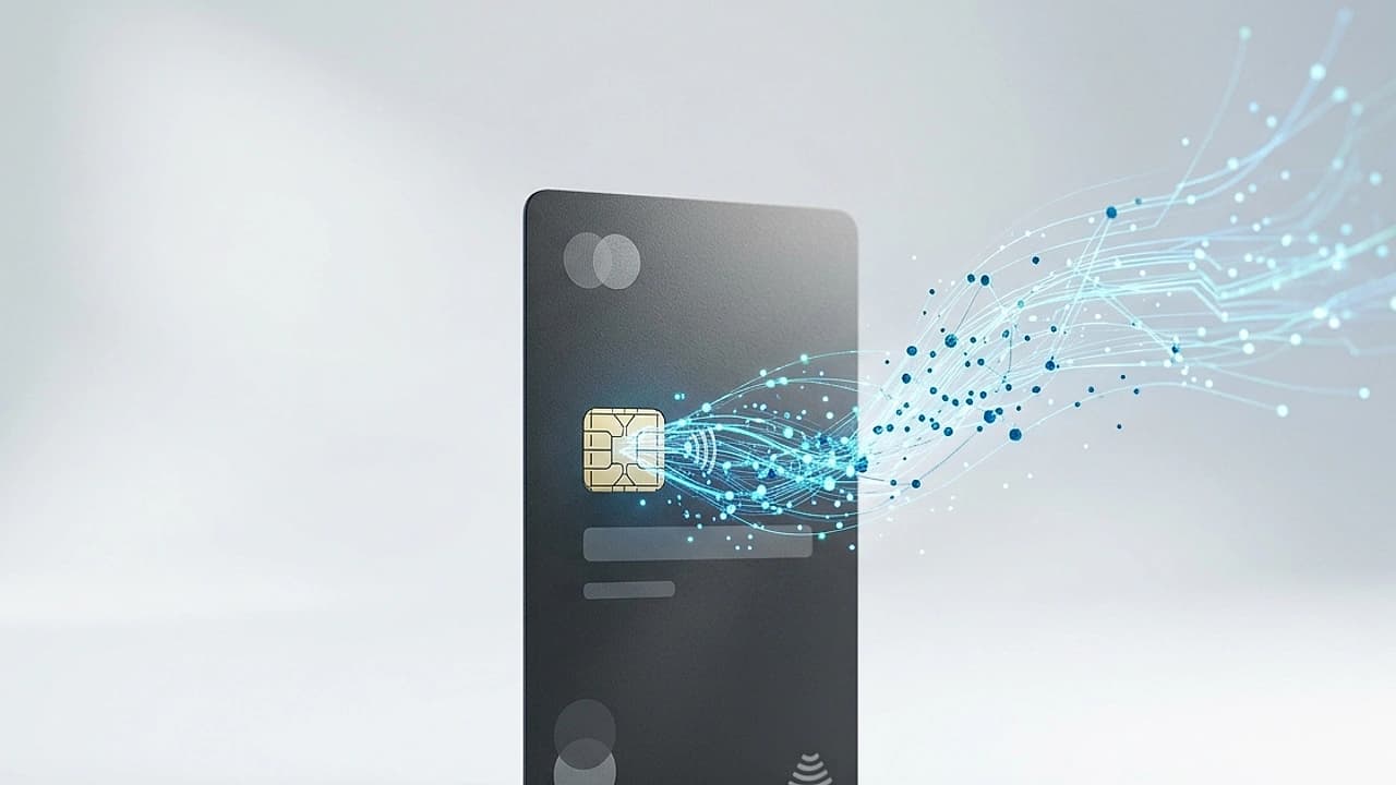 Carta di credito revolving e flusso di dati luminosi che rappresentano la registrazione in CRIF nel SIC EURISC nel 2026