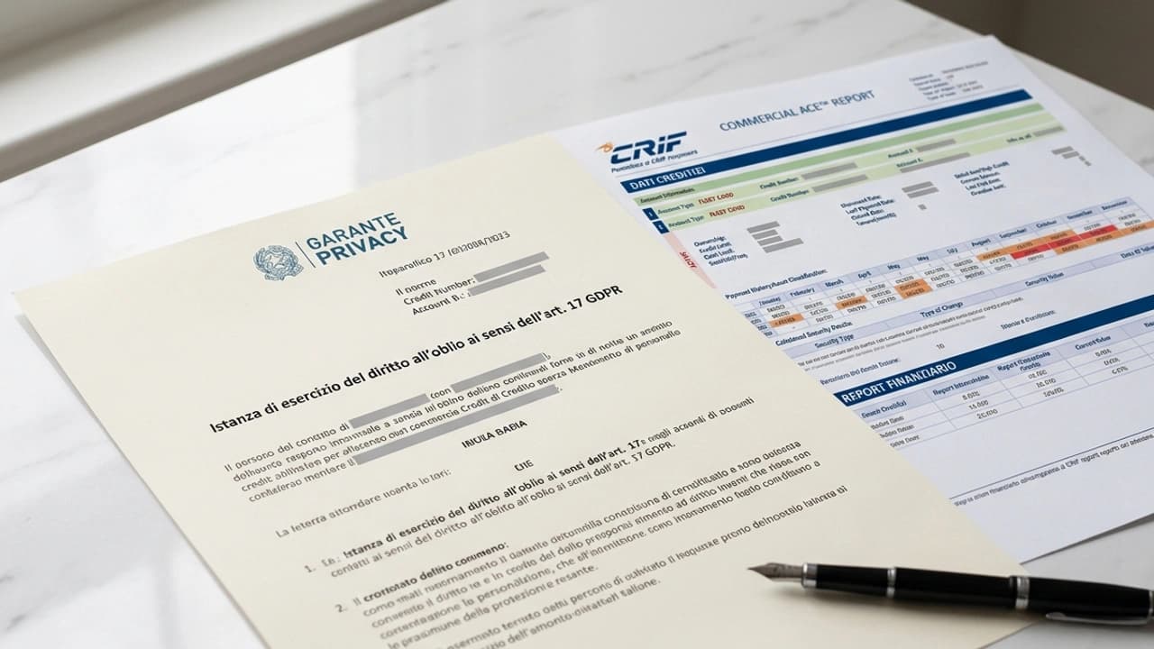 Istanza diritto all'oblio CRIF inviata al titolare del SIC con riferimento all'art. 17 GDPR e al codice di condotta — guida professionisti 2026