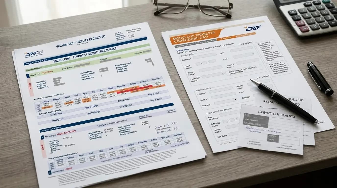 Richiesta di rettifica dati CRIF con documenti e ricevute di pagamento
