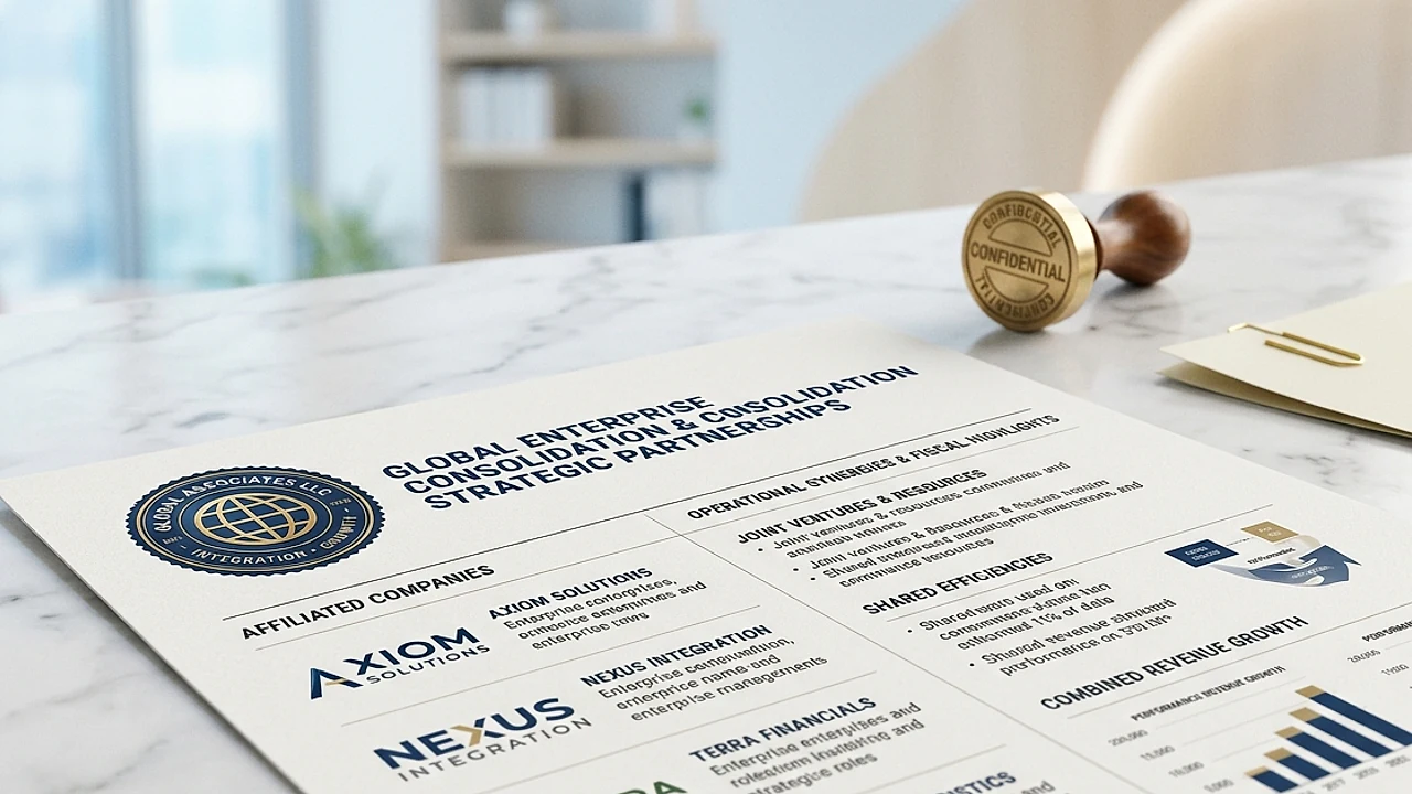 Contratto di rete d'impresa e visura camerale su scrivania, con timbro e report societario
